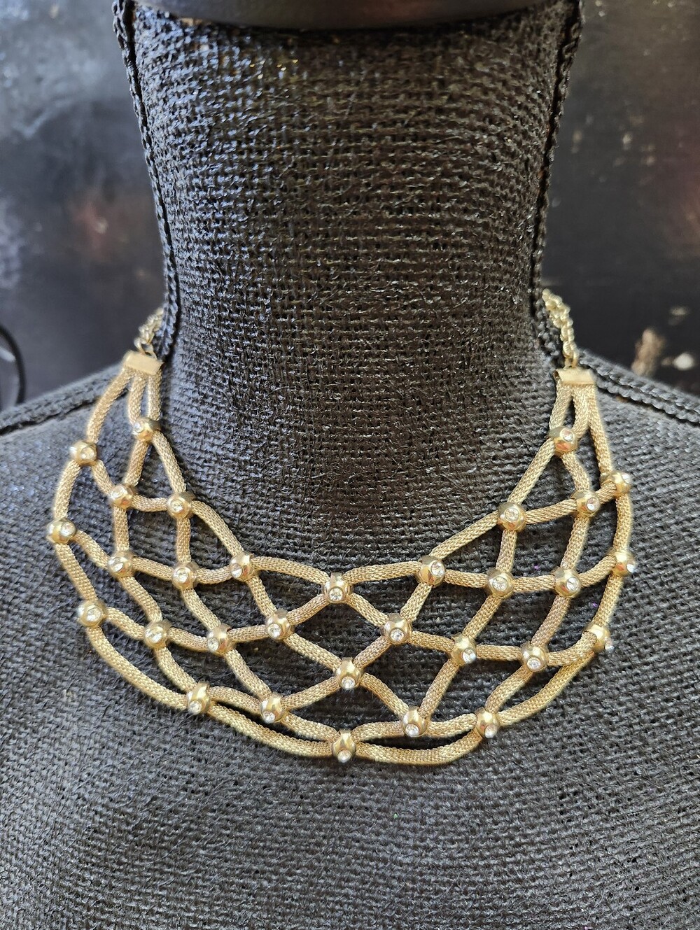 Gold-tone Mesh and Crystal Bib Necklace-Serena Williams Signature Collection HSN